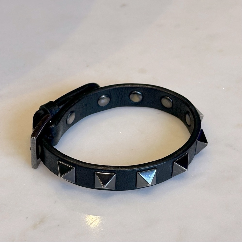 Valentino Black Leather Rockstud Bracelet